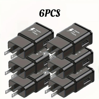 USB Wall Charger Compatible with Samsung Galaxy S25 S24 S23 S22 S21 S20 S10 S9 S8 S7 Note 10 - Adaptive 5V 2A Fast Charging, Bulk Pack 5pcs & 6pcs with Cables, White & Black Options
