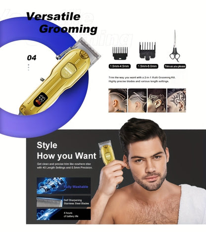 Hair Clipper & Beard Trimmer Combo Set - WEEME 2-in-1 Cordless Rechargeable Electric Hair Cutting Kit for Men, Professional Grooming Set with Trimmer, Father's Day Gift for Men, Golden & Silver