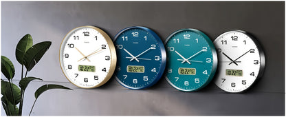 Silent Wall Clock Round Analog 10/12 Inch – Battery Operated, Calendar & Temperature Display, Non-Ticking Quiet Movement for Bedroom, Office & Living Room, Multiple Colors