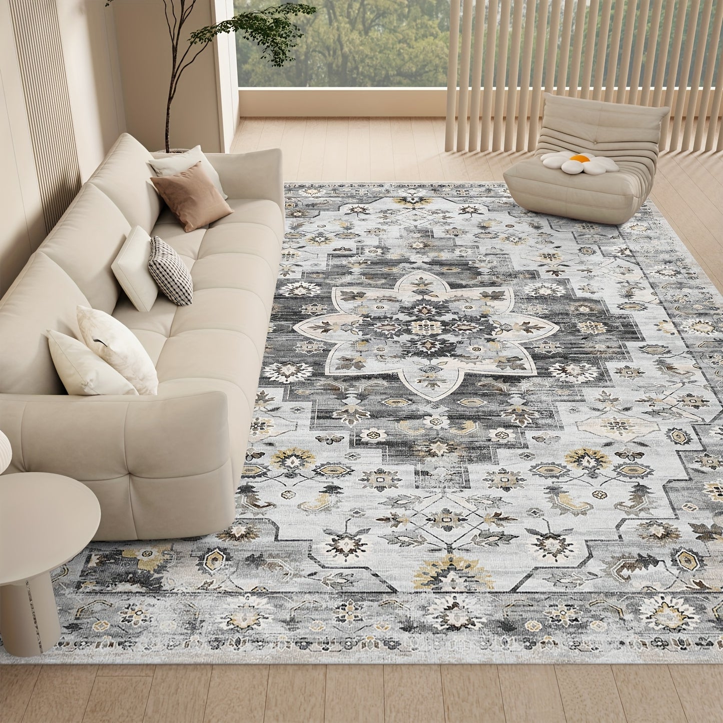 Area Rug Boho Vintage Washable Non-Slip Rug for Living Room Bedroom Traditional Woven Carpet Home Decor