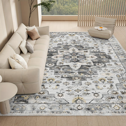 Area Rug Boho Vintage Washable Non-Slip Rug for Living Room Bedroom Traditional Woven Carpet Home Decor