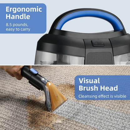 Portable Carpet Spot Cleaner 450W 12.5Kpa Upholstery Stain Remover Machine 42oz Tank 4.92ft Hose with Cleaning Solution for Pets Area Rugs Couch Stairs Auto Interior