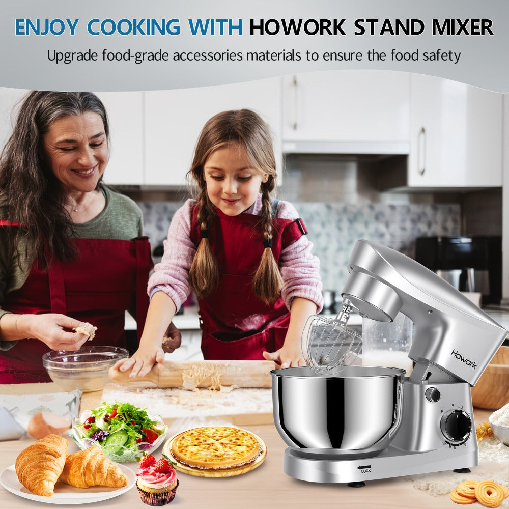Stand Mixer 5QT, 10-Speed Electric Kitchen Mixer with Dough Hook, Flat Beater, Wire Whip & Pouring Shield — Dishwasher-Safe Attachments for Baking, Bread, Cake & Cookie Dough