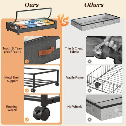 Under Bed Storage Box with Wheels 2 Pack – Sliding Drawer Organizer for Clothes, Shoes, Blankets, Books & Bedding