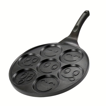 Non-Stick Pancake Pan 7-Hole Smiley Face – Fun Breakfast Egg & Bacon Frying Tray for Kids & Family, Easy to Clean, Mini Pancake Maker Baking Pan Kitchen Cooking Tool