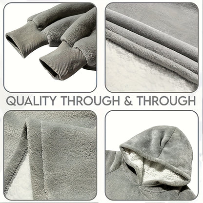 Hooded Wearable Blanket – Double-Sided Flannel Suede Hoodie Blanket for Women & Men, 500gsm Oversized Warm Cozy Sweatshirt