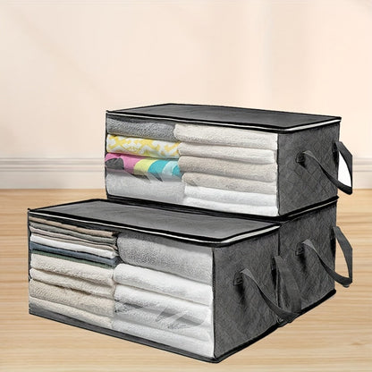 Foldable Storage Bags Set of 3 with Transparent Window & Handles – Closet Organizer Bags for Clothes, Bedding, Pillows, Blankets, Stuffed Animals, Dorm Room, Under Bed Storage, Gray