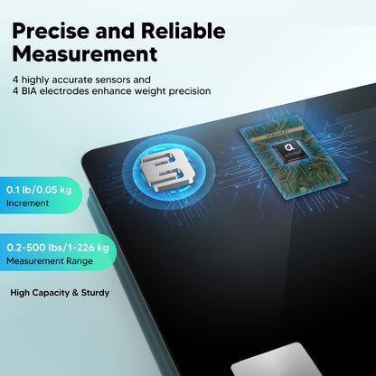 Smart Body Scale 14-in-1 – Body Fat Scale with BMI, Muscle Mass & 14 Health Metrics, Wireless Bluetooth App Sync, Auto Recognition, 500 lb Capacity, HD LED Display for Home & Gym Use