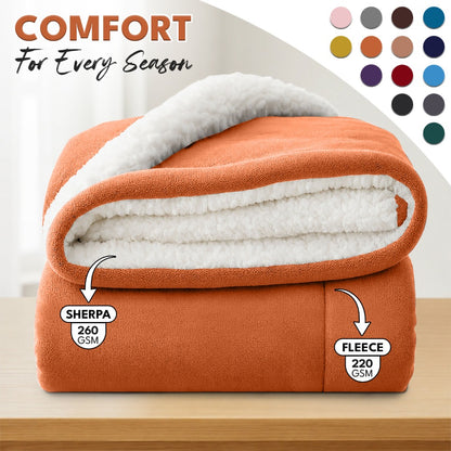 Sherpa Flannel Blanket – Double-Layer Ultra Soft Warm Throw for Bed, Sofa & Bedroom Decor, Better Sleep, 14 Colors, 3 Sizes