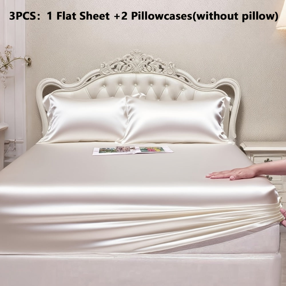 Satin Fitted Sheet Set with Pillowcases – Cooling Smooth Breathable Wrinkle-Resistant Bed Sheets, Machine Washable Ultra Soft for Hot Sleepers, Twin Full Queen King, Multiple Colors