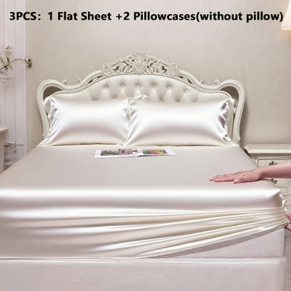 Satin Fitted Sheet Set with Pillowcases – Cooling Smooth Breathable Wrinkle-Resistant Bed Sheets, Machine Washable Ultra Soft for Hot Sleepers, Twin Full Queen King, Multiple Colors