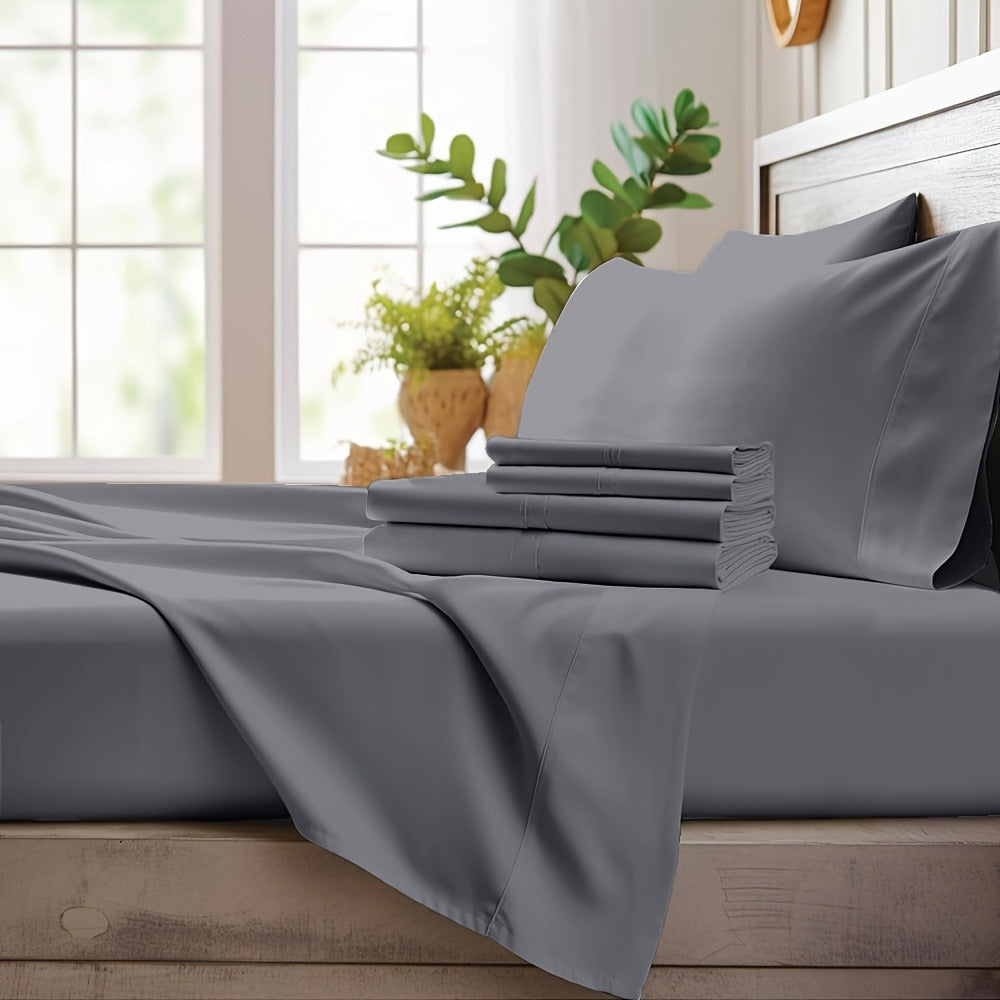Bamboo Cooling Sheet Set 4pcs – Deep Pocket Fitted Sheet Flat Sheet Pillowcases for Hot Sleepers Twin Full Queen King