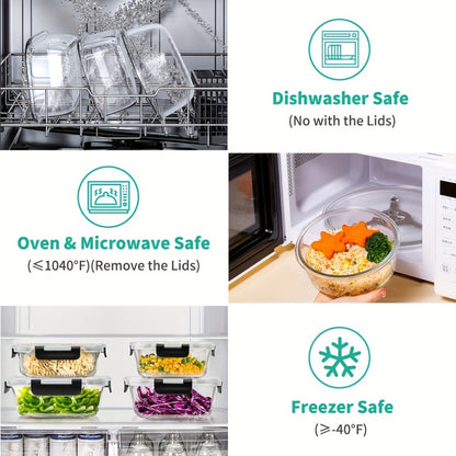 Borosilicate Glass Food Storage Containers Set – 10/12/17pcs Airtight Meal Prep Bento Boxes with Locking Lids, BPA Free, Microwave & Dishwasher Safe, Leak Proof, Mixed Colors