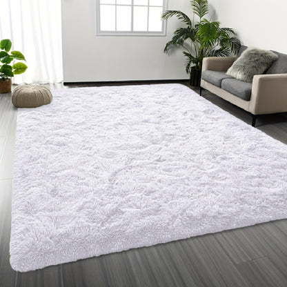 Shaggy Plush Area Rug - Soft Fluffy Carpet for Living Room, Bedroom & Sofa | Non-Slip Machine Washable Tie-Dye & Solid Color Long Pile Rug | Luxury Home Decor Floor Mat in Multiple Sizes & Colors