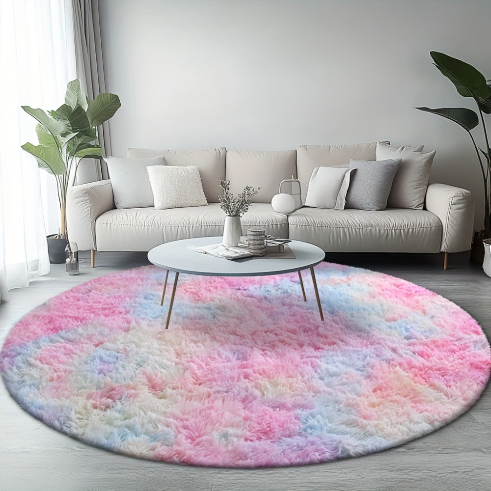 Round Shaggy Plush Rug – Soft Fluffy Circular Carpet for Bedroom & Living Room, Easy Clean