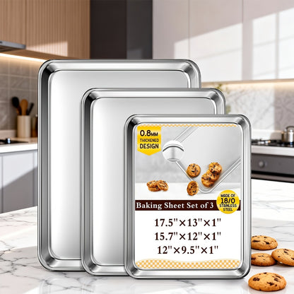 Baking Sheet and Rack Set Stainless Steel Half Sheet Pan with Cooling Rack Heavy Duty Rust Free Dishwasher Safe for Cookie Baking Roasting Grilling 2 3 4 Pan Options
