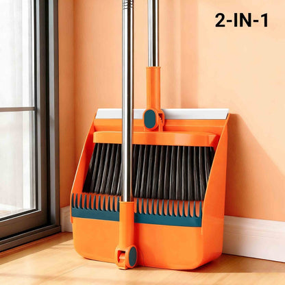 Broom and Dustpan Set with Long Handle - 2-in-1 3-in-1 4-in-1 Foldable Broom Dustpan Combo with Floor Brush for Home Office Dorm Room, Quick Dust Removal Household Cleaning Tool Set, White Pink Blue Orange Purple Grey