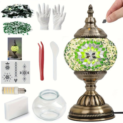 DIY Turkish Moroccan Mosaic Lamp Kit Handmade Glass Metal Brass Dimmable Bohemian Table Light for Bedroom Living Room Office Vintage Boho Decor Gift Multiple Colors 3-Color Adjustable Option