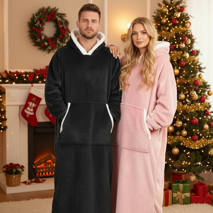 Wearable Blanket Hoodie - Oversized Extra-Long Ultra-Soft Acrylic Hooded Blanket for Adults, Warm Cozy TV Watching Winter Gift for Christmas Valentine's Day