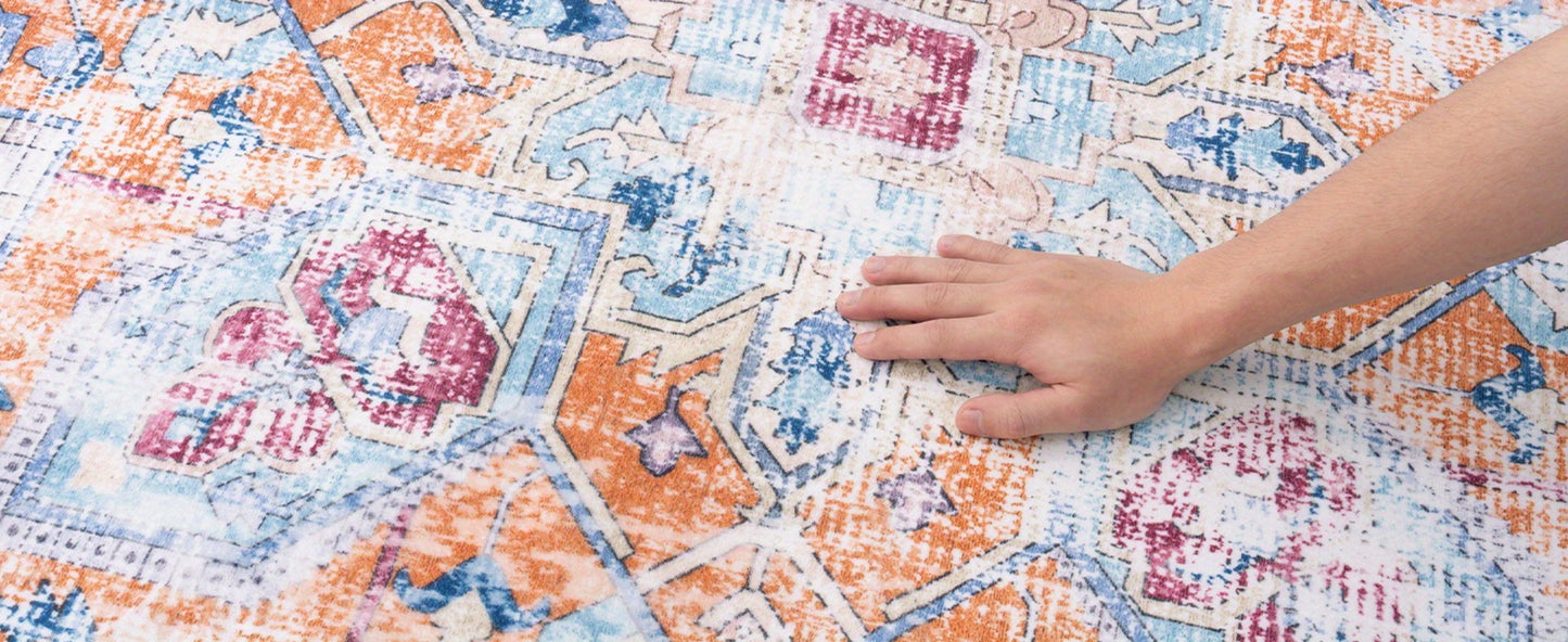 Vintage Persian Area Rug Machine Washable Non-Slip Non-Shedding Floral Indoor Carpet for Living Room Bedroom in Multiple Colors and Sizes