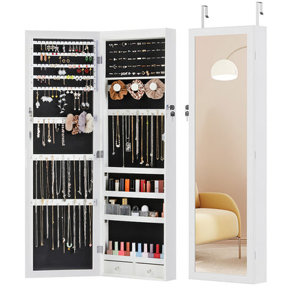 Jewelry Armoire Floor Standing 47.2" Full-Length Mirror Cabinet with 6 LED Lights Dual Lock, Jewelry Organizer for Necklaces Earrings Rings Bracelets, Bedroom Closet Storage 4 Colors