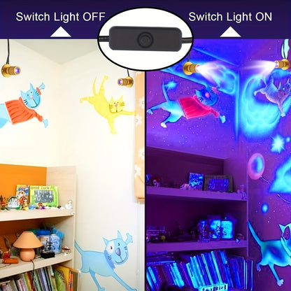 LED UV Blacklight USB Powered Mini Spotlight – Glow Party, Tapestry & UV Reactive Decoration with On/Off Switch