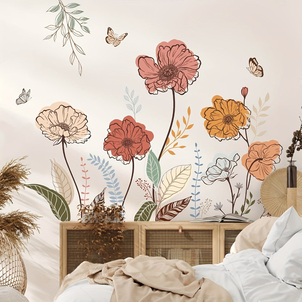 Bohemian Floral Wall Decals Self-Adhesive Wildflower Stickers for Living Room Bedroom TV Wall Art Decor – Flowers & Fruits Peel and Stick Removable Wall Stickers Home Decoration