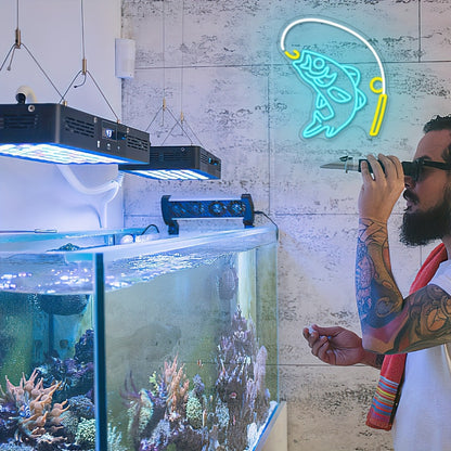 Fishing Neon Sign LED Wall Decor – Dimmable Multicolor Go Fishing Hook Neon Light for Man Cave, Bedroom, Tackle Shop, Bar & Game Room, Fly Fishing Gift & Unique Wall Art
