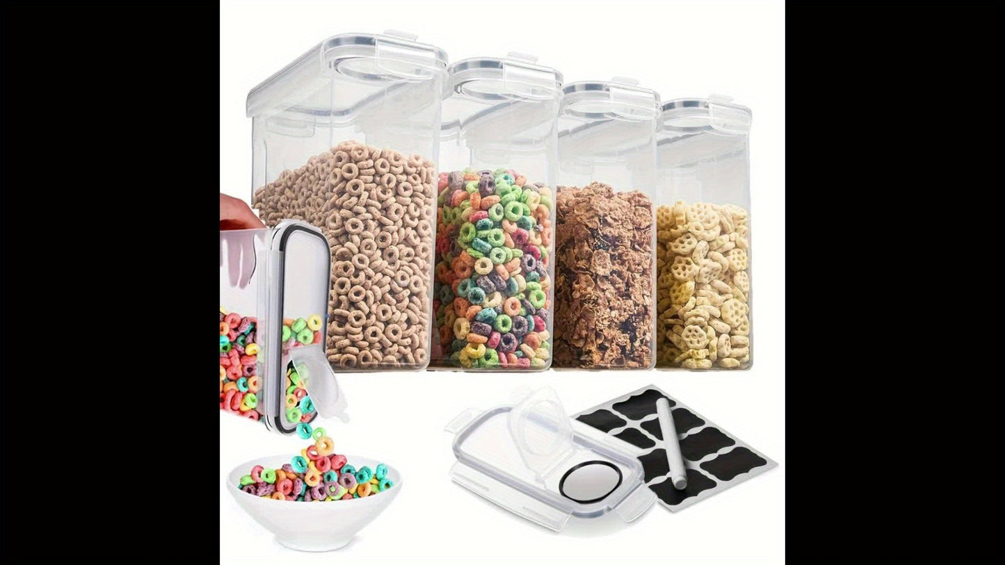 Airtight Food Storage Containers 4pcs 1.06gal Extra Large - BPA-Free Plastic Cereal Containers with Clip Lid for Pantry Organization Bulk Dry Food Sugar Kitchen