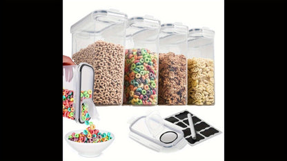 Airtight Food Storage Containers 4pcs 1.06gal Extra Large - BPA-Free Plastic Cereal Containers with Clip Lid for Pantry Organization Bulk Dry Food Sugar Kitchen