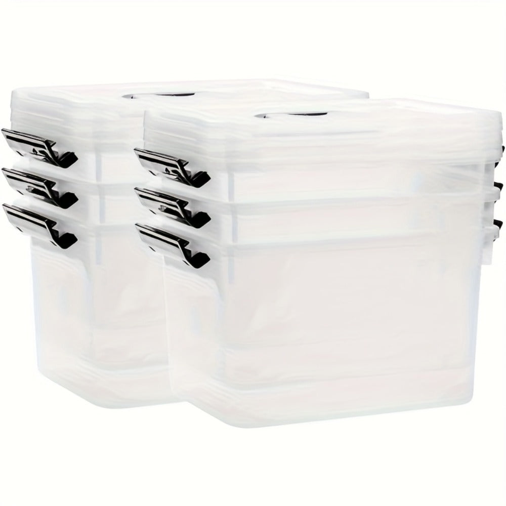 6-Pack Clear Storage Boxes with Latches & Lids – 6 Quart Stackable Plastic Organizer Containers for Home, Bedroom, Bathroom & Kitchen