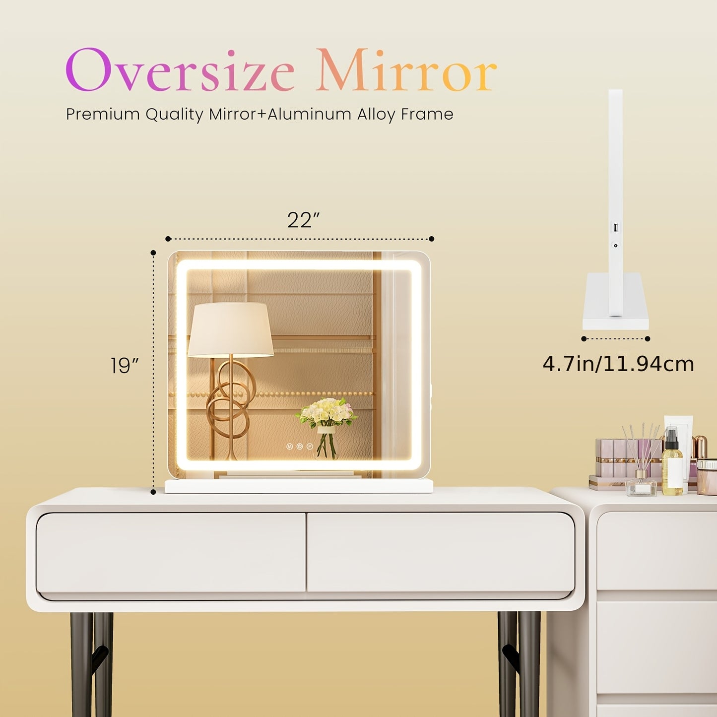 LED Vanity Mirror with Lights – Dimmable 3 Color Modes, Memory Function, USB Port & Aluminum Frame for Bathroom, Bedroom & Desk Makeup Mirror, 13x17 / 22x19 / 32x22 in