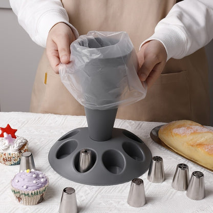 Piping Bag Holder Set 17pcs, Multi-Bag Icing Stand with Various Nozzle Tips for Cake Decorating, Cupcake Frosting, Cookie Decorating, Baking Accessories for Professional and Home Bakers