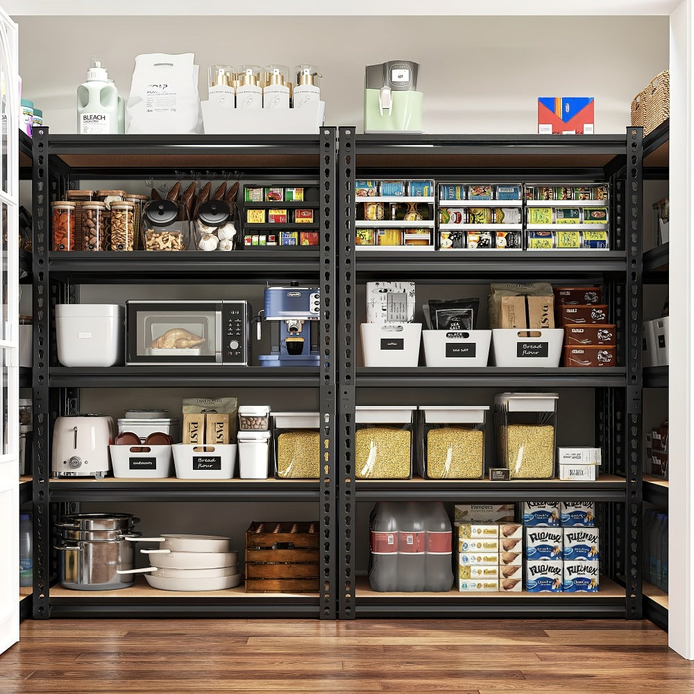5-Tier Heavy Duty Garage Shelving Unit 2000LBS – Metal & Wood Storage Shelves, Adjustable Utility Rack for Garage, Basement, Pantry, Warehouse, Kitchen & Office, Tool-Free Assembly, Black