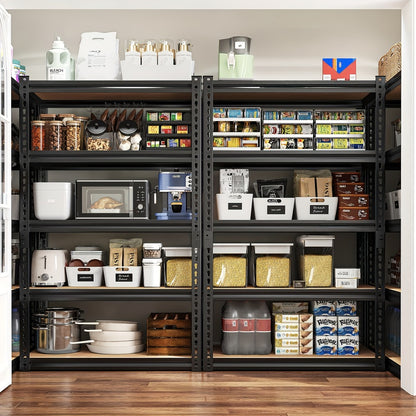 5-Tier Heavy Duty Garage Shelving Unit 2000LBS – Metal & Wood Storage Shelves, Adjustable Utility Rack for Garage, Basement, Pantry, Warehouse, Kitchen & Office, Tool-Free Assembly, Black