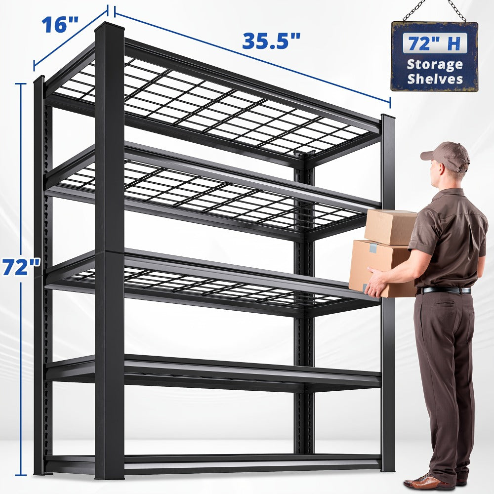 Heavy Duty Metal Garage Shelving Unit 72"H - Adjustable Steel Storage Shelf Rack for Garage, Basement & Warehouse