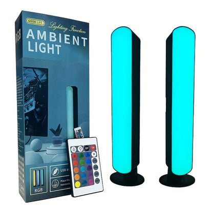 RGB LED Geometric Table Lamp with Remote Control - USB Powered Color-Changing Mood Light, Polished Metal End, for Bedroom TV Backlighting Gaming Party Decoration, Modern Design, Double Head