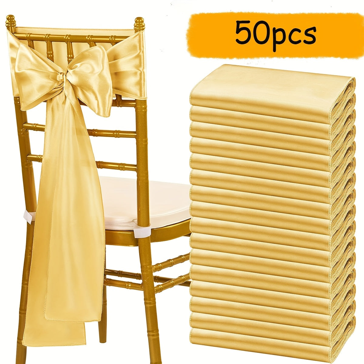 Satin Chair Sashes Bows 50pcs – 7x108 Inch Chair Waist Belt Bow Ties for Wedding Reception, Banquet, Party, Hotel & Event Chair Cover Decoration