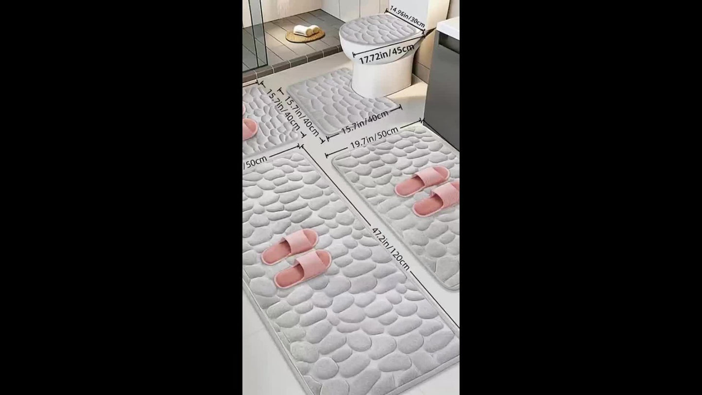 Memory Foam Bathroom Rug Set 5pcs - Non-Slip Absorbent Bath Mat Set for Sink Bathtub Shower Toilet, Machine Washable, Soft Plush Floor Mats