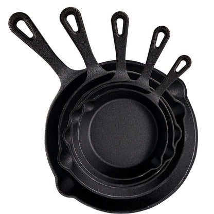 Cast Iron Skillet Set Uncoated Frying Pan with Drip Spout Heavy Duty Pre-Seasoned Cookware for Frying Stir-Frying Baking Stovetop Oven Safe 3 4 5 Piece