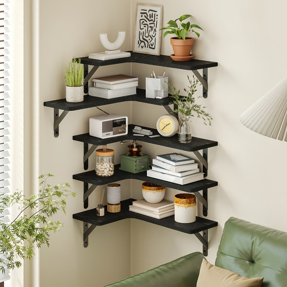 Corner Floating Shelves Wall Mounted Set – Multi-Color Rustic Corner Shelf for Bedroom, Bathroom, Kitchen & Living Room