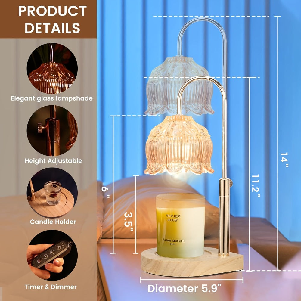 Candle Warmer Lamp Adjustable Height Dimmable Flameless Scented Wax Melt Vintage Iron Tabletop Light with Timer 120V Plug-In for Home Decor Bedroom Living Room Mother's Day Christmas Gift