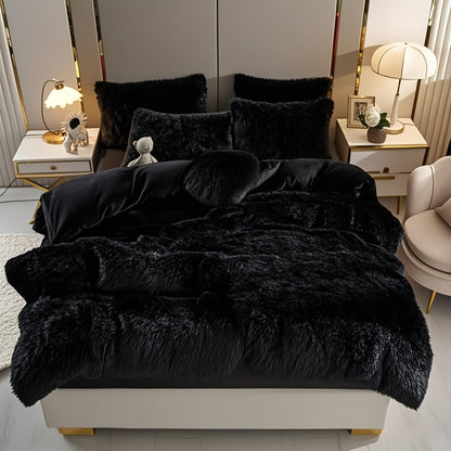 Faux Fur Duvet Cover Set Twin Queen King Super Soft Plush Comforter Cover with Pillowcases Heart Pillow for Kids Teens Machine Washable Bedroom Decor
