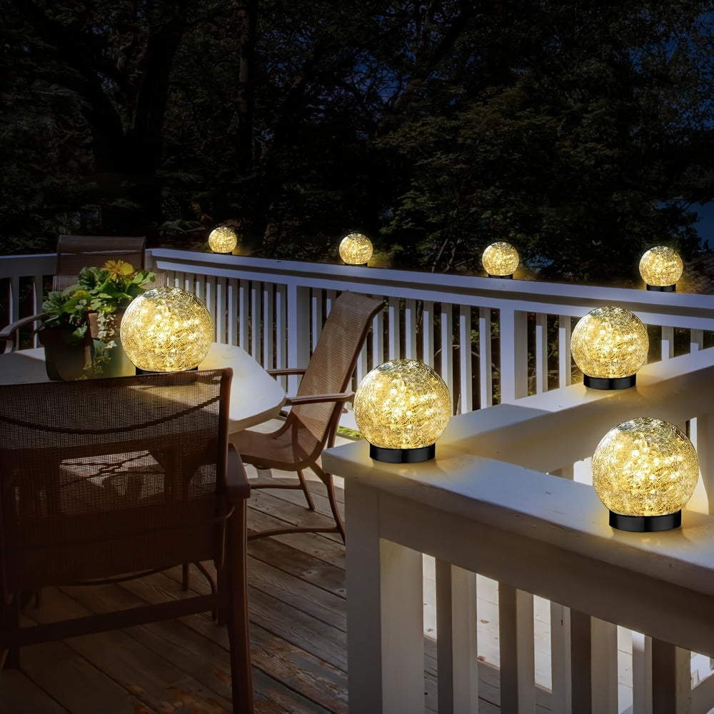 Solar Garden Globe Lights 4 Pack Cracked Glass Ball Outdoor Solar Sphere Lights with 30 LED Warm White IP65 Waterproof Auto On Off for Garden Patio Lawn Yard Pathway Christmas Decoration