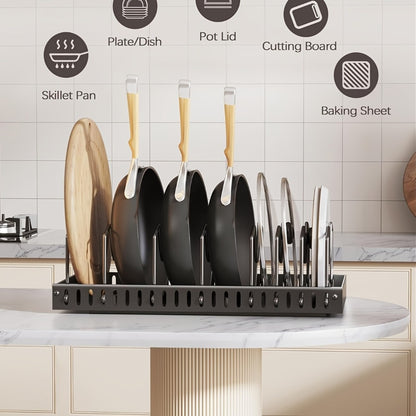 Pull-Out Pot and Pan Lid Rack Cabinet Sliding Storage Organizer - Kitchen Cabinet Slide-Out Box with 8/16 Adjustable Dividers for Lids, Baking Tools & Plates, Black or White, 1 or 2 Pack