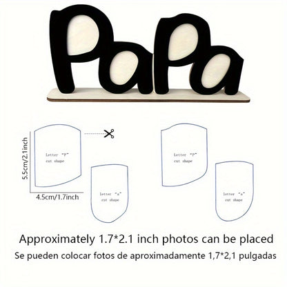 Wooden Photo Frame Papa Circular Classic Design Desktop Display Sentimental Gift for Dad Husband Grandfather Father's Day Birthday Christmas Home Decor Durable Wood Picture Frame