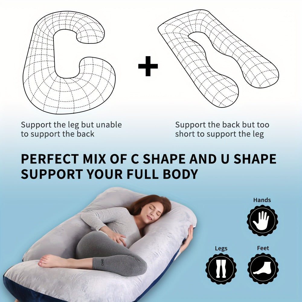 Pregnancy Pillow J-Shape 60 Inch Full Body Maternity Pillow with Velvet Cover – Back Leg Belly Support for Pregnant Women Side Sleeper Body Pillow Multiple Colors