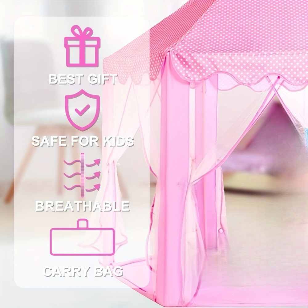 Kids Princess Tent Hexagonal Play Tent with Sheer Door Curtain – Flower Pattern Mosquito Net Castle for Girls, Indoor Outdoor Playhouse Canopy Bed Tent