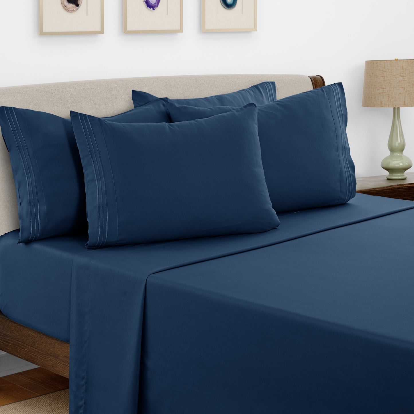 Bed Sheets Set 6 Piece - Soft Brushed Microfiber Fitted Sheet with 16" Deep Pocket, Flat Sheet & Embroidered Pillowcases, Hotel Luxury Cooling Bedding, All Seasons, 20 Colors