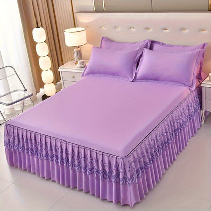 Macrame Lace Bed Skirt Set 3pcs – Double Layer Non-Slip Bed Skirt with 2 Pillowcases All Seasons Twin Full Queen King